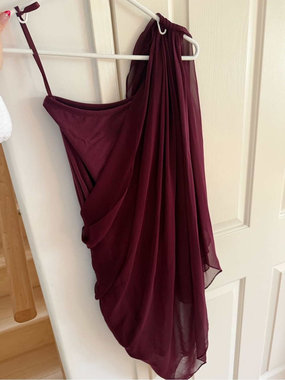 Wyatt One-Shoulder Chiffon Dress in Deep Wine